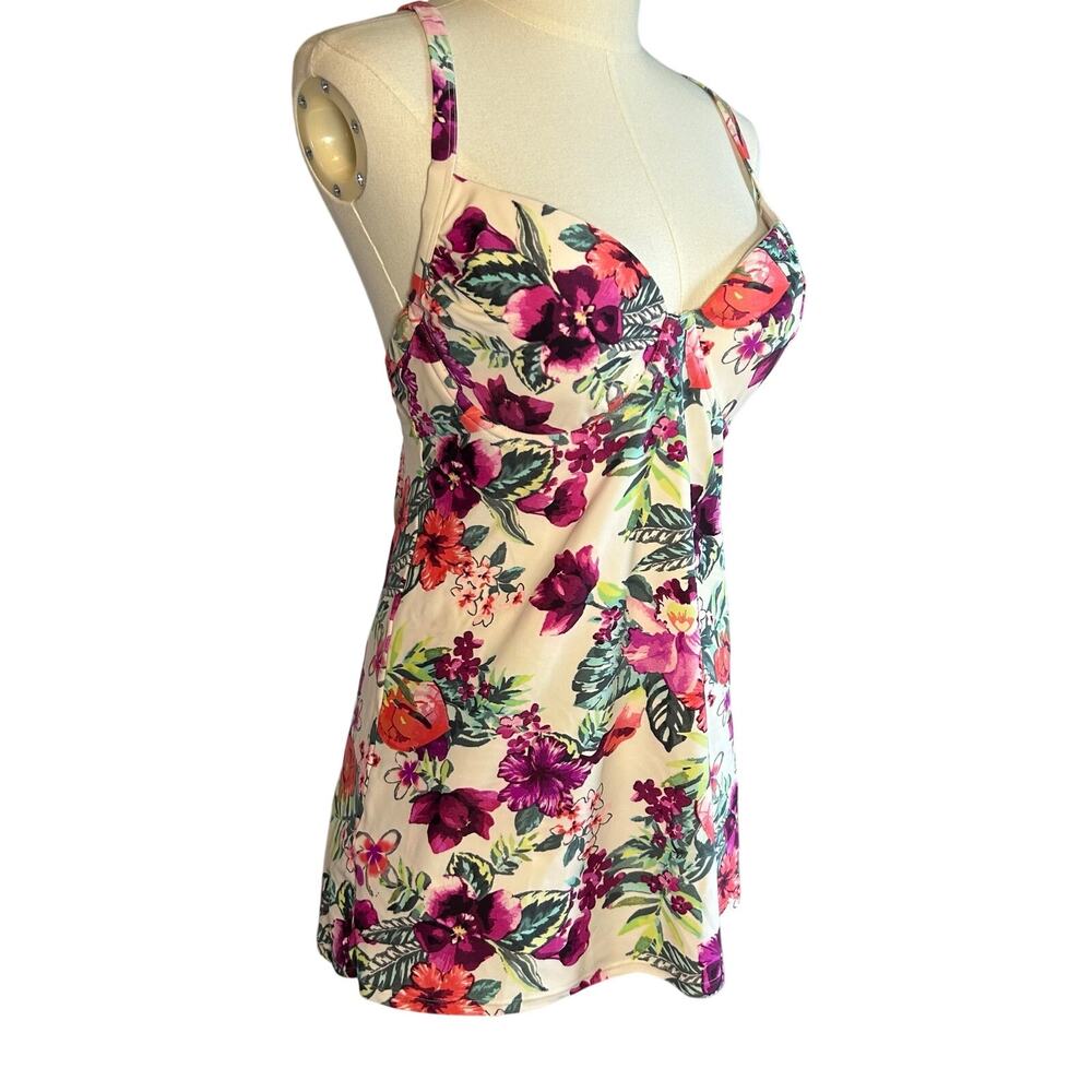 Smart & Sexy Swim Pink Tankini Top 36C & Skirted Briefs Set L Coquette Retro Y2K